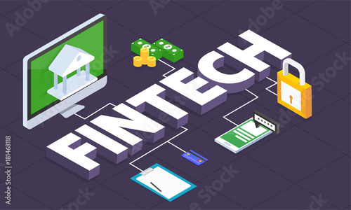 Internet money, secure payment transaction, payment mechanism. Fintech (financial technology) background. 3D Style.