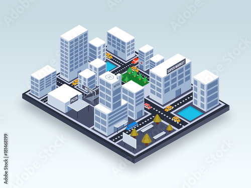 Isometric view of an urban city.