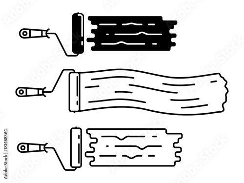 Set of paint rollers with painted surfaces Linear icons of roller brushes Isolated on white background