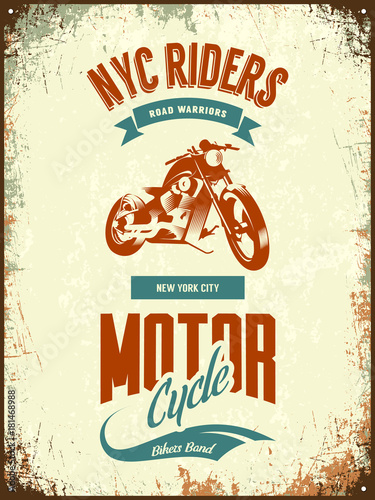 Vintage bikers club vector t-shirt logo isolated on light background. New York City road warriors street wear retro tee print design.
