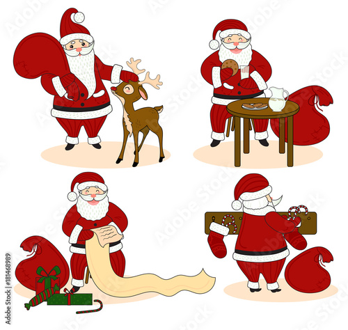 Set of Santa Clauses ready for christmas