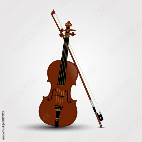 Brown violin and bow with shadow