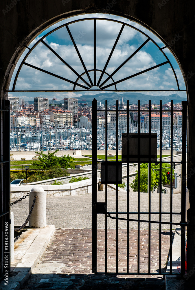 Old Port of Marseille. View through the gates Old Port of Marseille. View through the gates