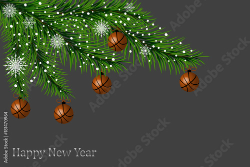 Happy New Year greeting card. Basketball greeting card.