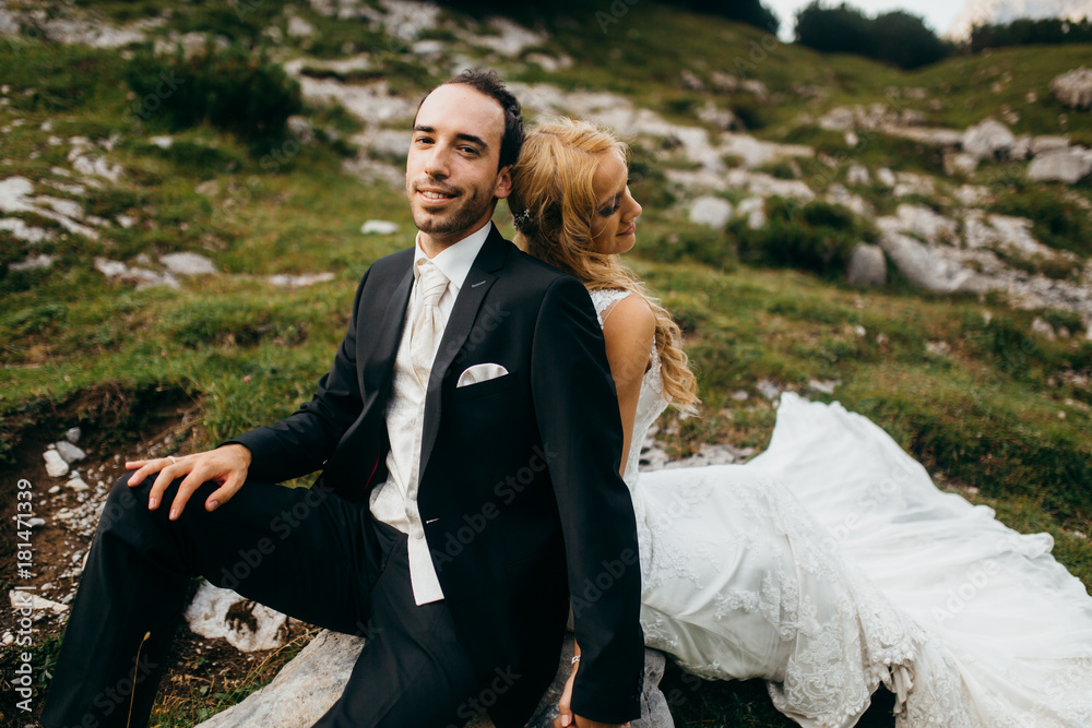Fototapeta premium Wedding couple in the mountains 