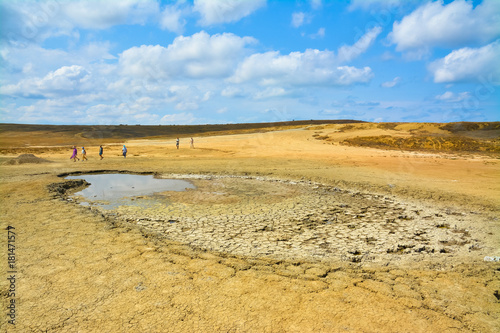 Tourists in the valley of mud volcanoes