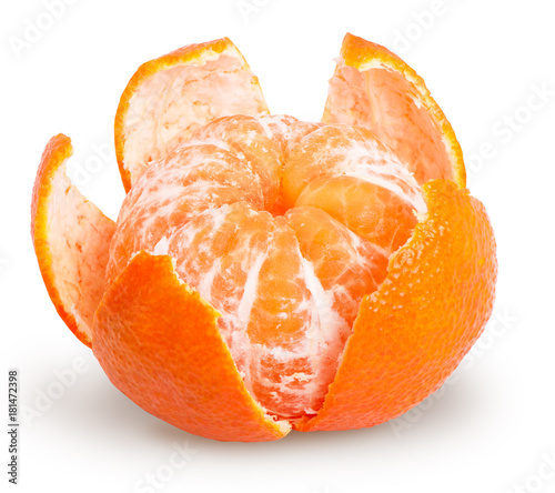 Peeled tangerine or mandarin fruit isolated photo