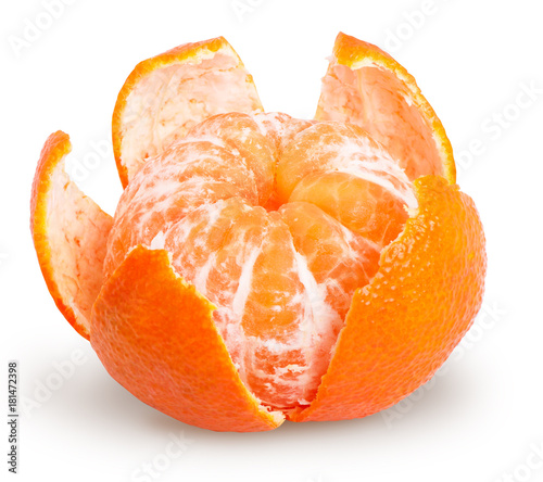 Peeled tangerine or mandarin fruit isolated