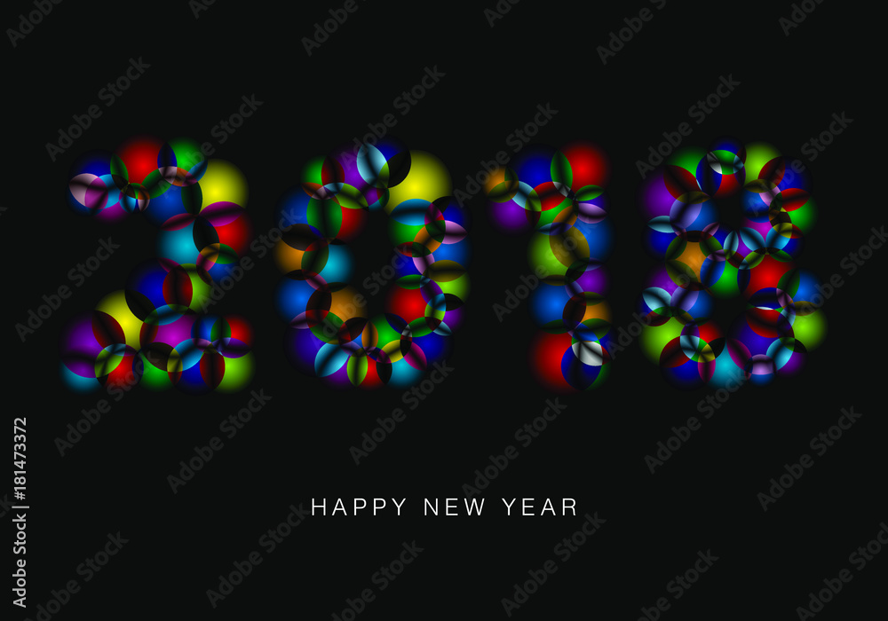 Vector 2018 Happy New Year design with text on black background.