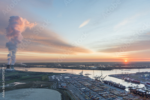 View on nuclear plant of Doel and Deurganck Terminal and MSC photo