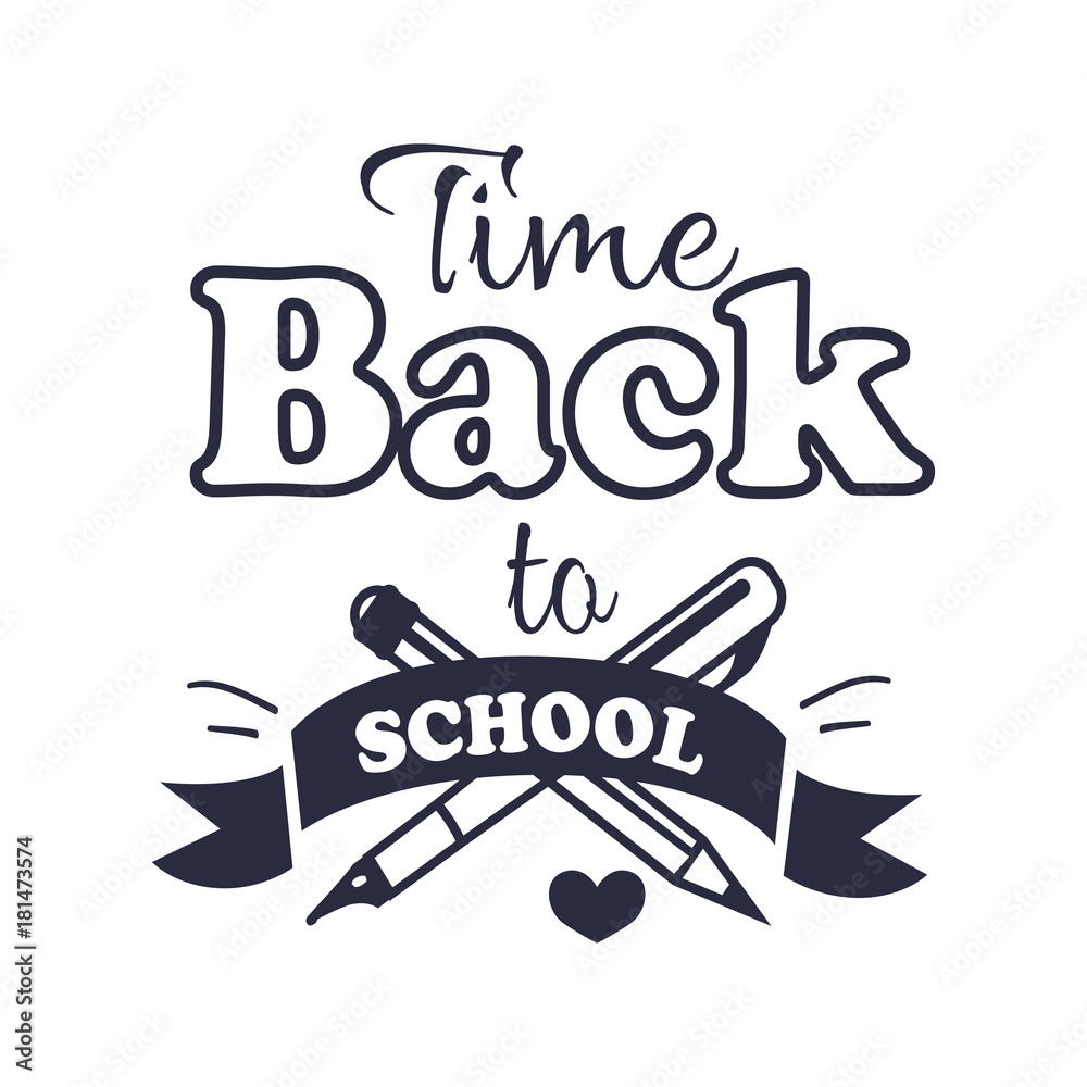 Back to School Time Sticker with Text on White Back to School Time Sticker with Text on White