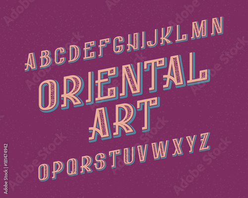 Oriental Art typeface. Decorative font. Isolated english alphabet.