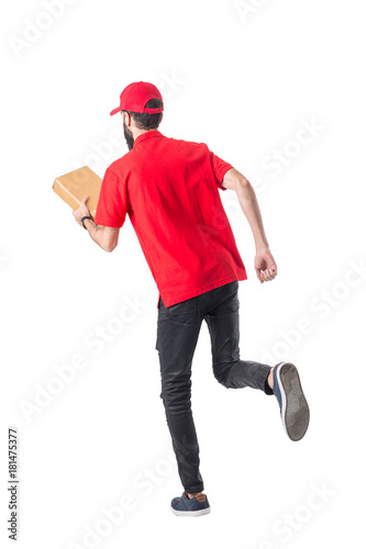 Delivery man holding box and running for send to customer
