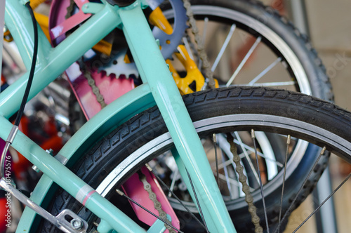 Image closeup of bicycle shop for abstract business recreational lifestyle background use.