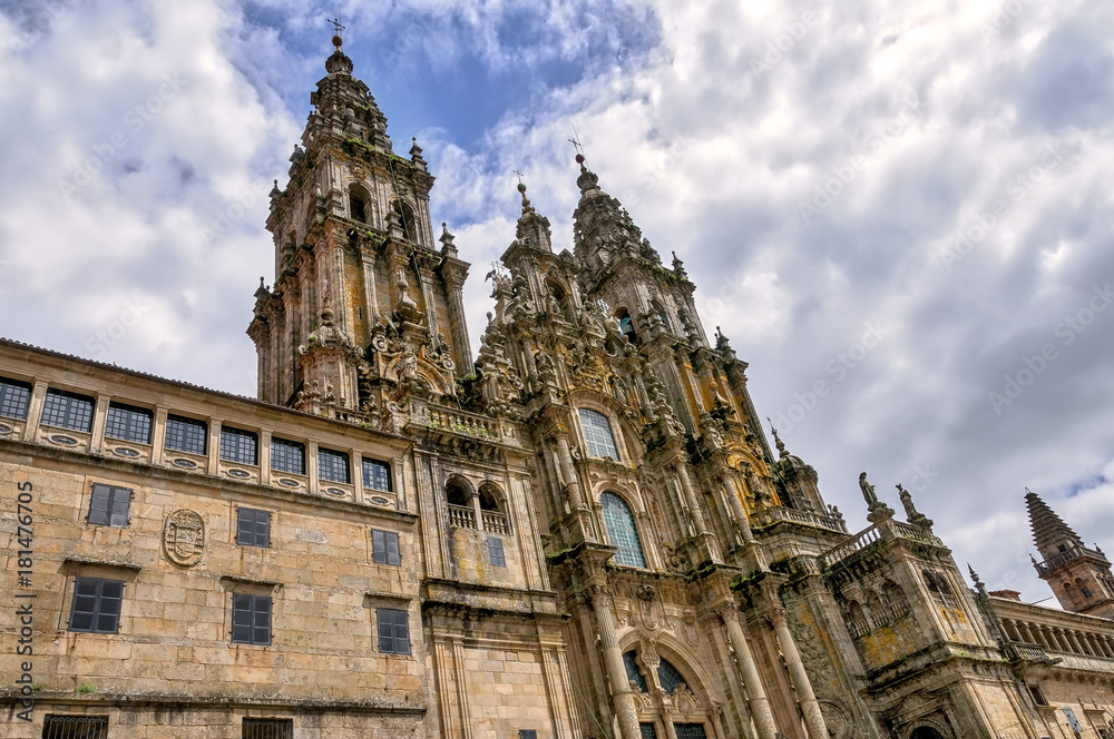 Monumental Santiago de Compostela Cathedral in Galicia, Spain.