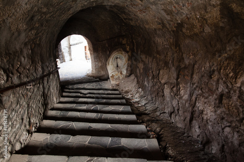 Stone stairs in palanok Castle XI century. Mukacheve  Ukraine