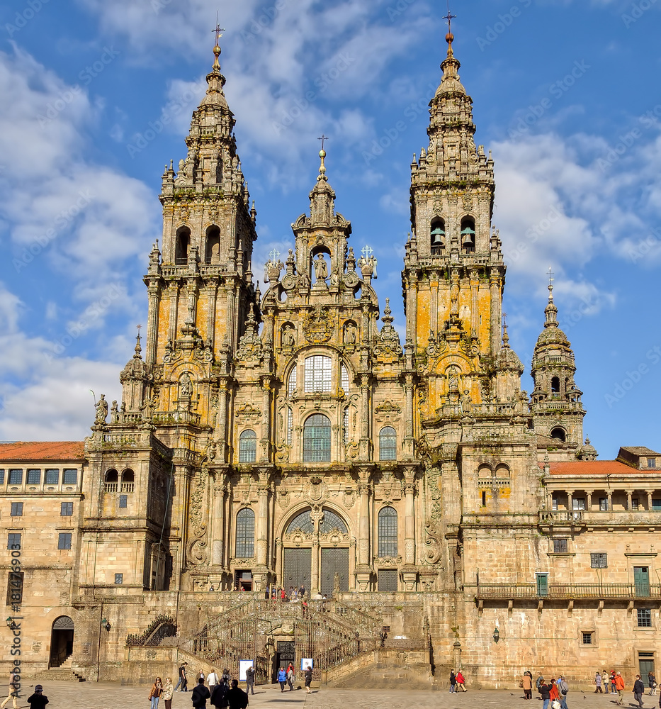 Monumental cathedral in Santiago de Compostela, Galicia, Spain.