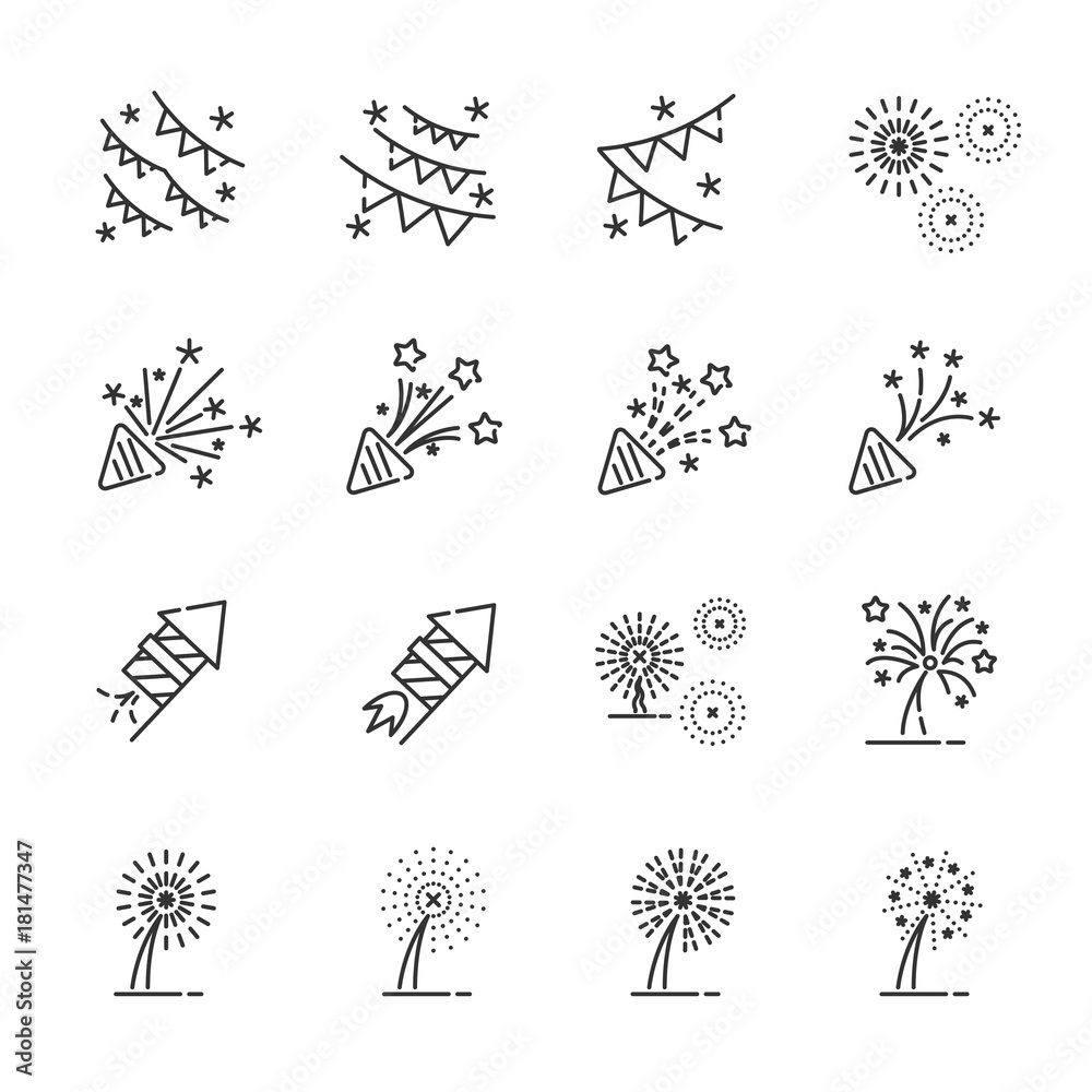 Fototapeta premium firework line icon set 4, vector eps10