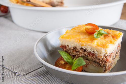 Moussaka. Traditional Greek eggplant casserole