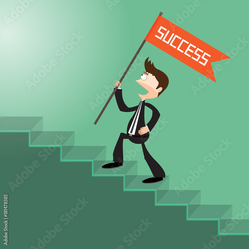 Businessman goes up the stairs to success. Vector.