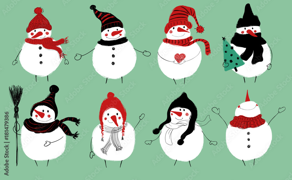 Christmas Set Of Cute Snowmans