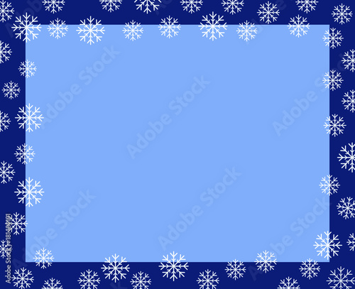 vector christmas border dark blue frame covered by white snow flakes isolated on light blue background