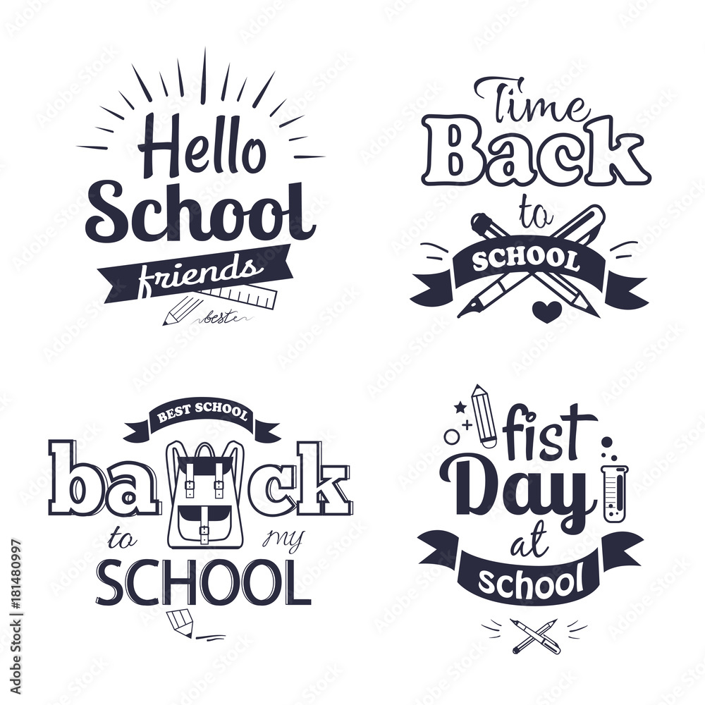 School-Related Set of Black-and-White Stickers School-Related Set of Black-and-White Stickers