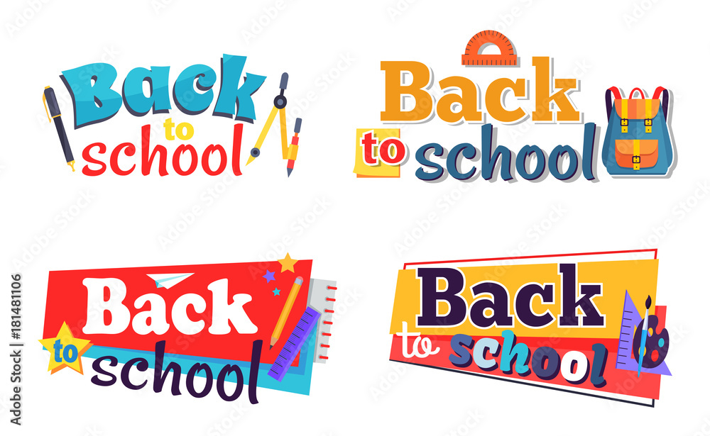 Back to School Stickers Set with Stationary Objects
