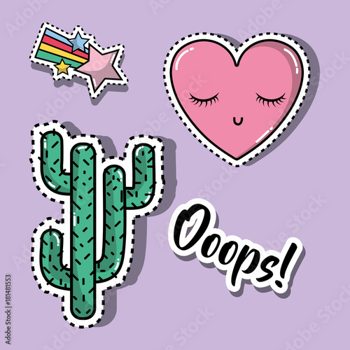 cactus with heart and star fashion patches design