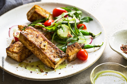 Tofu steak with Snow Peas and Rocket Salad