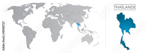 Thaïlande dans le monde, avec frontières et tous les pays du monde séparés 