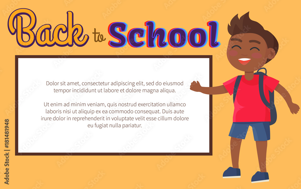Back to School Poster with Place for Text and Kid Back to School Poster with Place for Text and Kid
