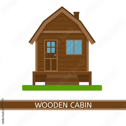 Vector illustration of a wooden house. Cute cabin isolated on white background. Country house in flat style