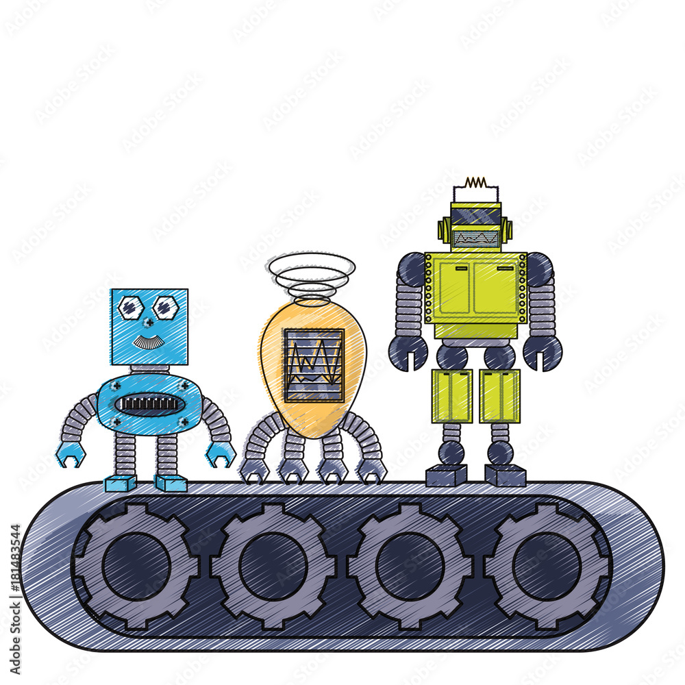 Naklejka premium transport band with cartoon robots icon over white background colorful design vector illustration