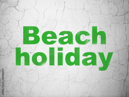 Vacation concept: Green Beach Holiday on textured concrete wall background
