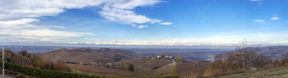 Langhe and Monviso panoramic view. Color image