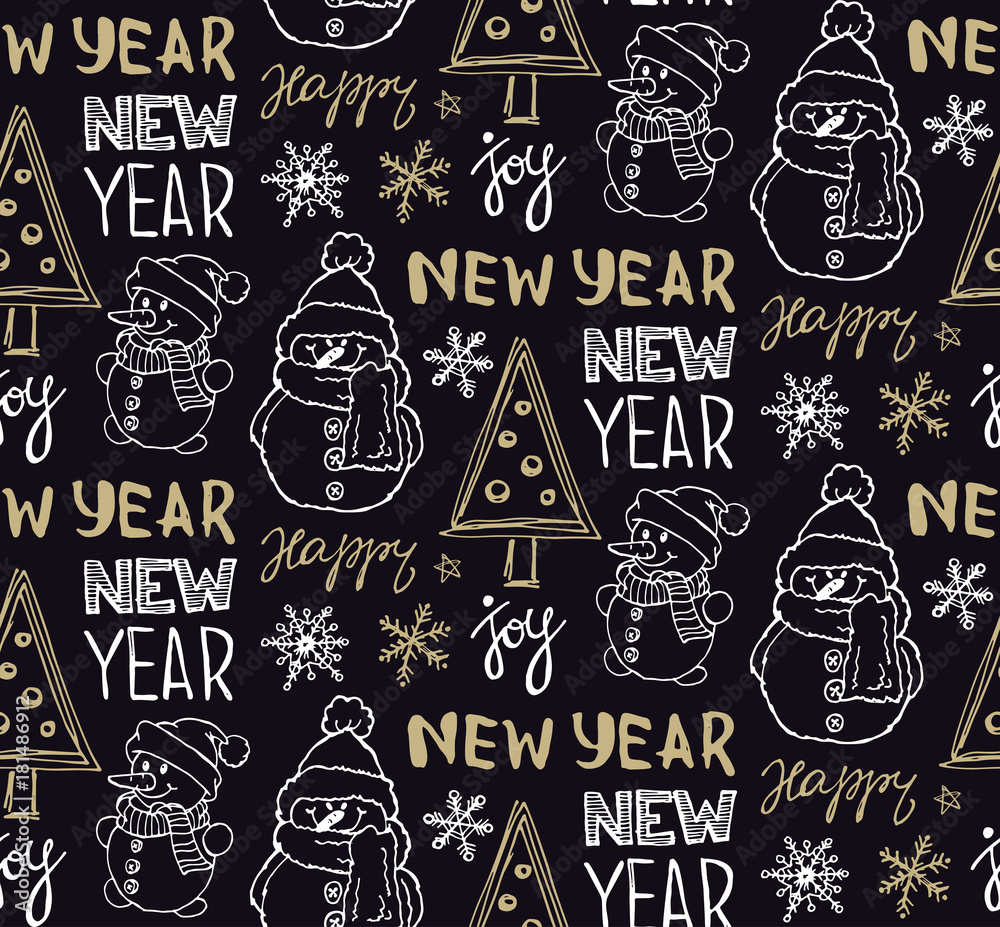 Hand drawn doodle pattern - Happy new 2018 year!