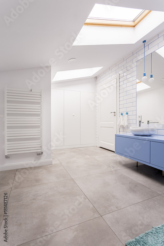 Spacious restroom with white heater
