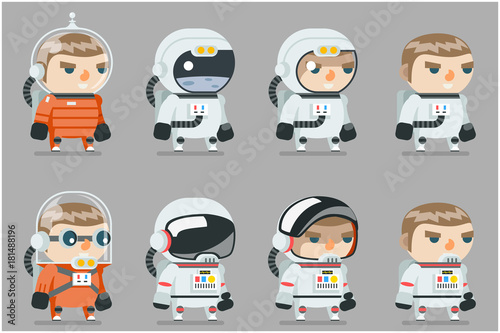 Space Sci-fi Cosmonaut Astronaut Spaceman Icons Set Cartoon RPG Game Flat Design Vector Illustration
