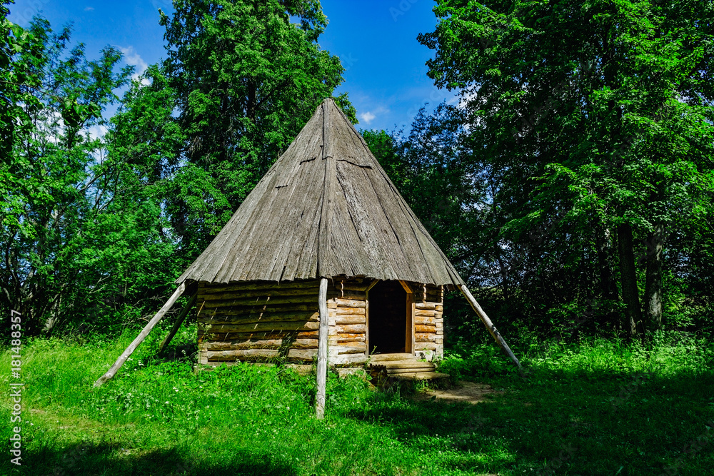 small wooden hut