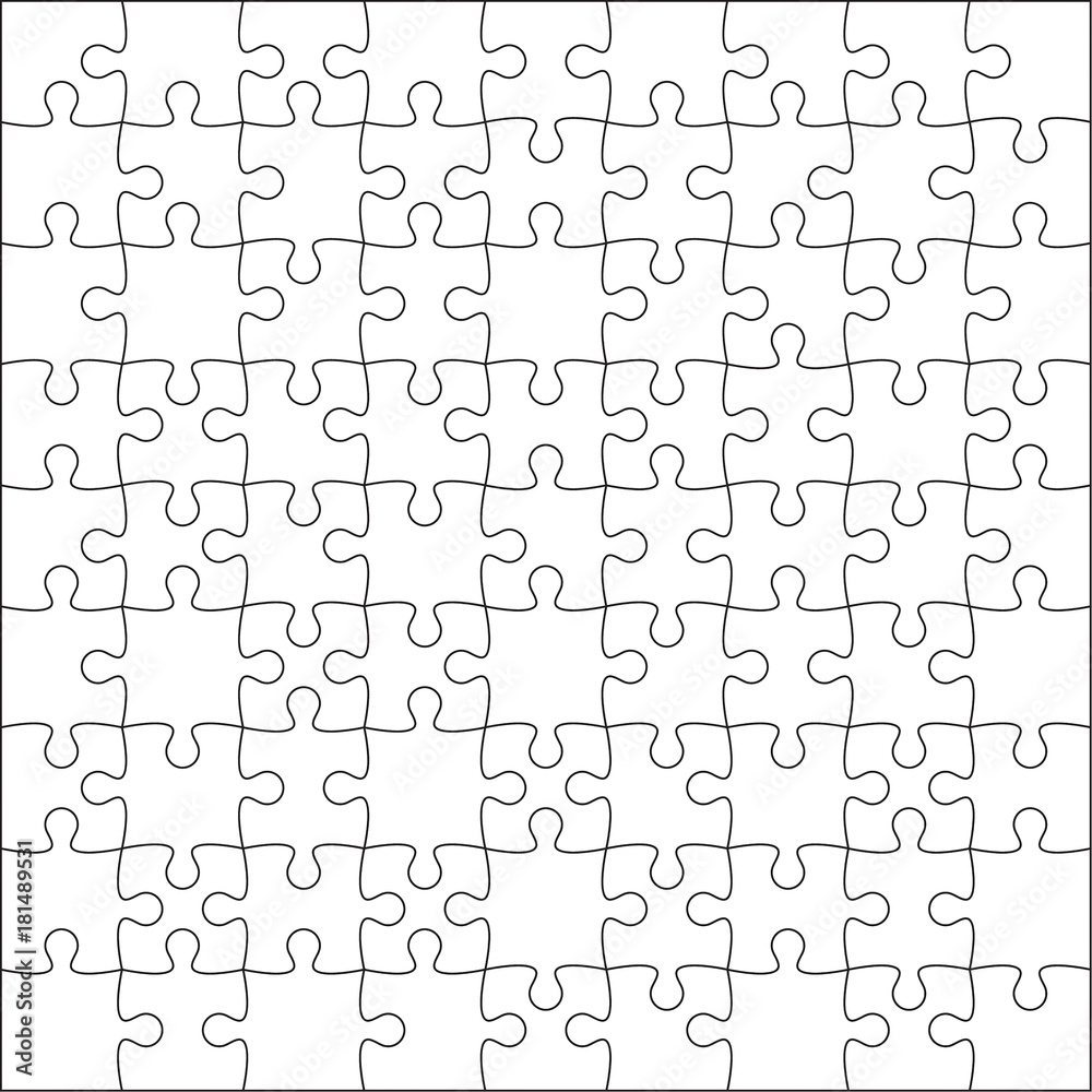 delay measure Refrain Jigsaw puzzle blank template or cutting guidelines of 81 pieces. Plain  white jigsaw puzzle, on white background. Vector illustration. Stock Vector  | Adobe Stock