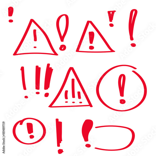 Set hand drawn Exclamation mark. Attention sign icon. Hazard warning symbol. vector