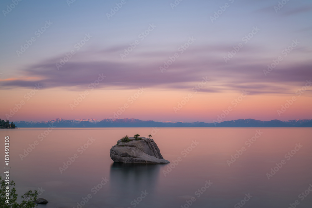 Beautiful sunset at Bonsai Rock, Lake Tahoe 