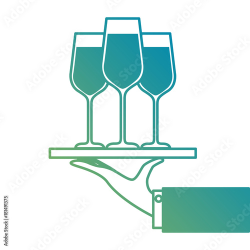 hand holding tray with champagne wine glasses service