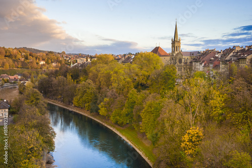Beautiful view of Bern and Berner Munster cathedral in Switzerland