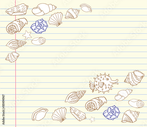 notebook design set with cockleshells