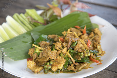 Fried spicy boar Thai food, stir fried rice with boar.