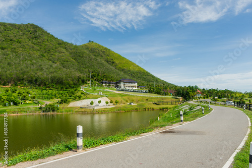 The road inside of Chang-Hua-Mun Royal Initiative Project in Phetchaburi province, Thailand Thai word mean Chang Hua Mun Project