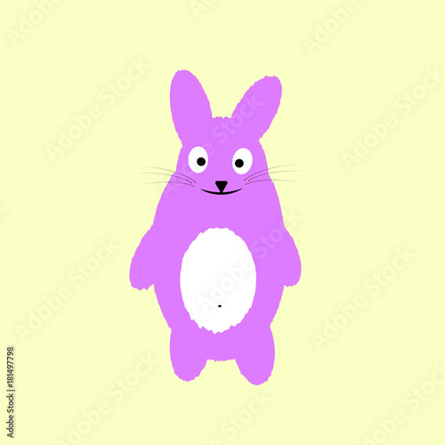 Vector illustration for Easter greeting card, invitation with white cute rabbit on sky blue background.