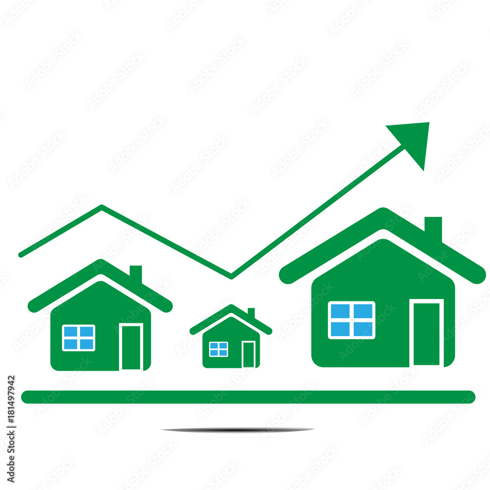 Cost of real estate concept. Rise in property prices. Price of house is growing. Schedule of prices for real estate. Rise and fall in house prices.